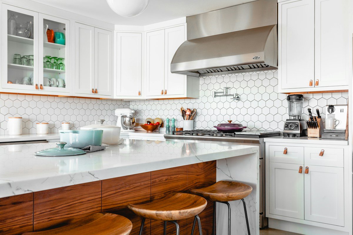 Bright kitchen with uncluttered work surfaces